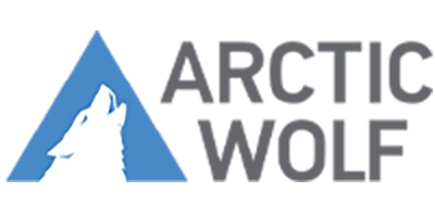Official logo for Arctic Wolf with the howling wolf and letters spelled out in grey.