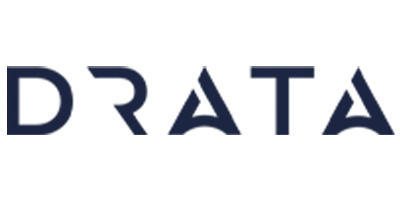 Official logo for Drata in navy blue