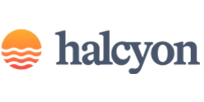 Official Halcyon logo with orange to red sun and the letters in grey.